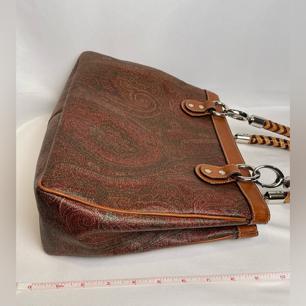 RARE Entro Paisley Handbag Satchel Satin Braided handles Fuchsia Lining vintage - Picture 11 of 16